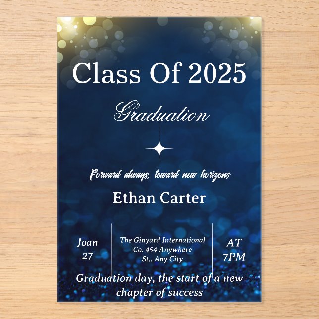 Navy Bokeh Graduation Invitation (Recto)