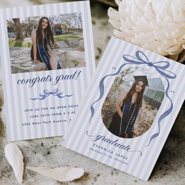 Navy Bow Graduation Open House Party Invitation (Créateur téléchargé)