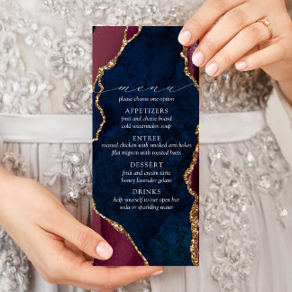 Navy, Burgundy & Gold Agate Wedding Menu
