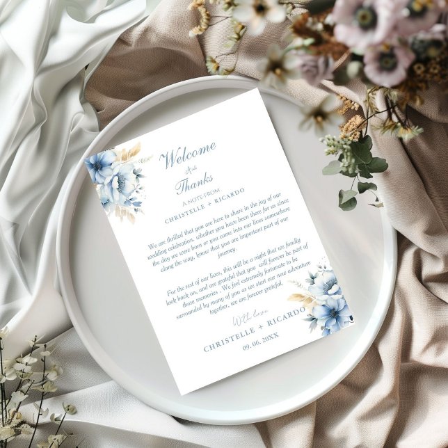 Navy Dusty Blue Bienvenue et merci Mariage note (Créateur téléchargé)