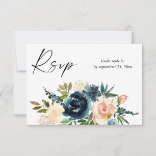 Navy & Dusty Blue Rose Floral 2avec carte RSVP de