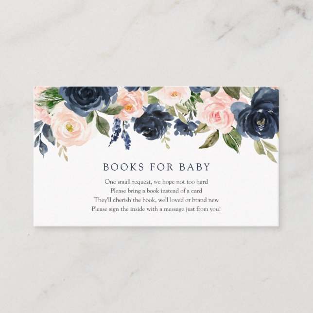 Navy et Blush Floral Livres pour Baby insert carte (Devant)