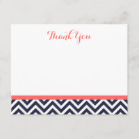 Navy et Coral Simple Chevron Merci Cartes de notes