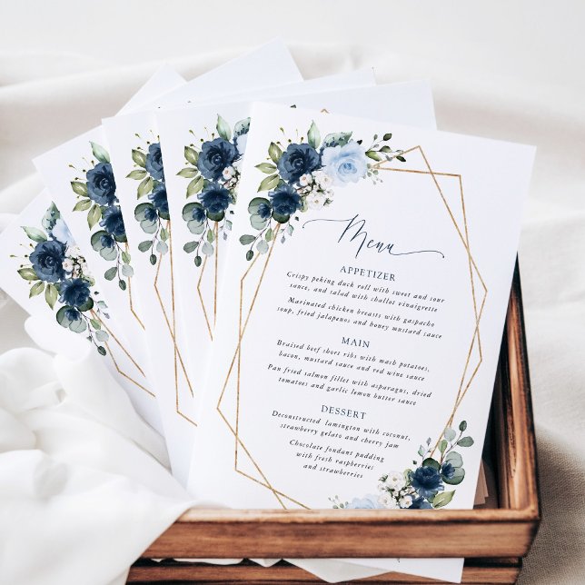 Navy Flowers, Blue Flowers, Bridal Shower Menu (Créateur téléchargé)