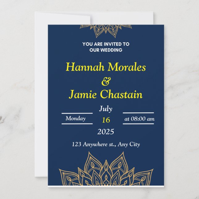 Navy & Gold Mandala - Elégante invitation de maria (Devant)