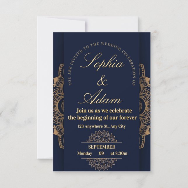 Navy & Gold Mandala Invitation (Devant)