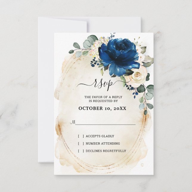 Navy Or Blanc Champagne Ivoire Roses RSVP (Devant)
