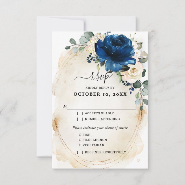Navy Or Champagne Ivoire Roses RSVP (Devant)