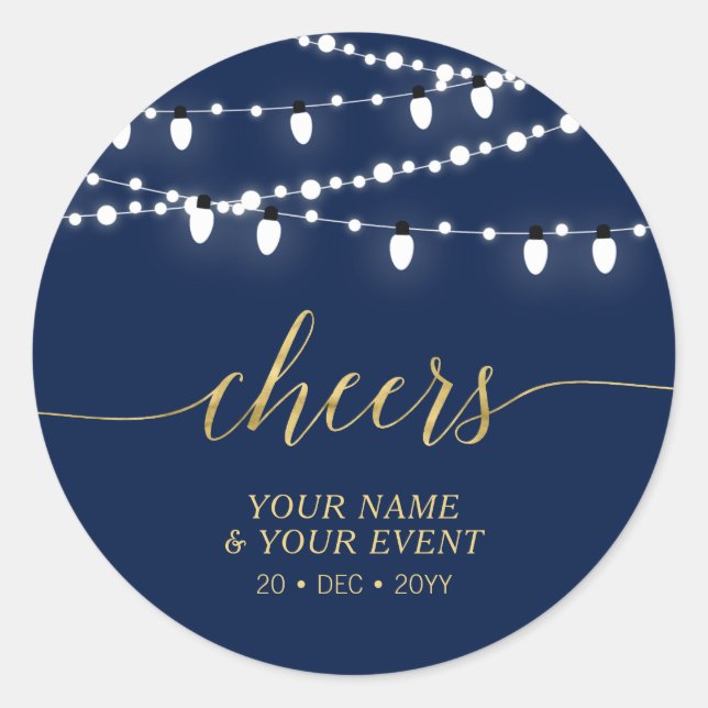 Navy & Or | Joie Moderne Étiquette de Fête d'Anniv (Devant)