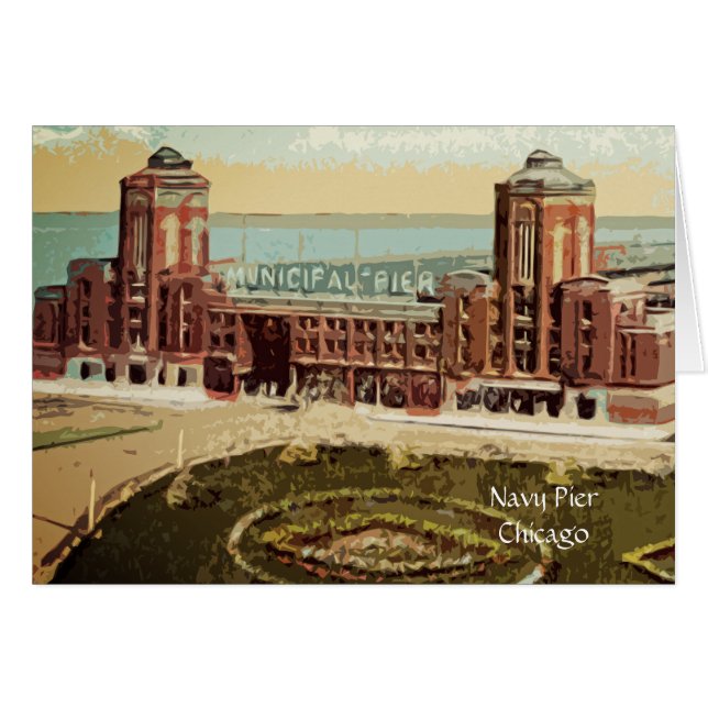 Navy Pier Chicago 1920's Watercolor Art Windy City (Devant horizontal)