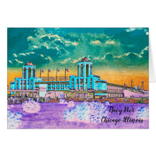 Navy Pier Chicago 1920's Watercolor Art Windy City