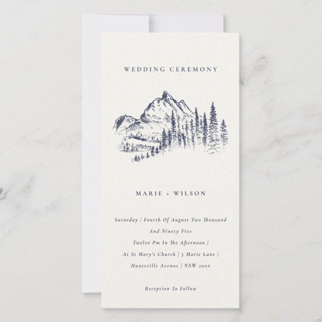 Navy Pine Woods Mountain Sketch Wedding Invitation (Devant)