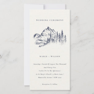 Navy Pine Woods Mountain Sketch Wedding Invitation
