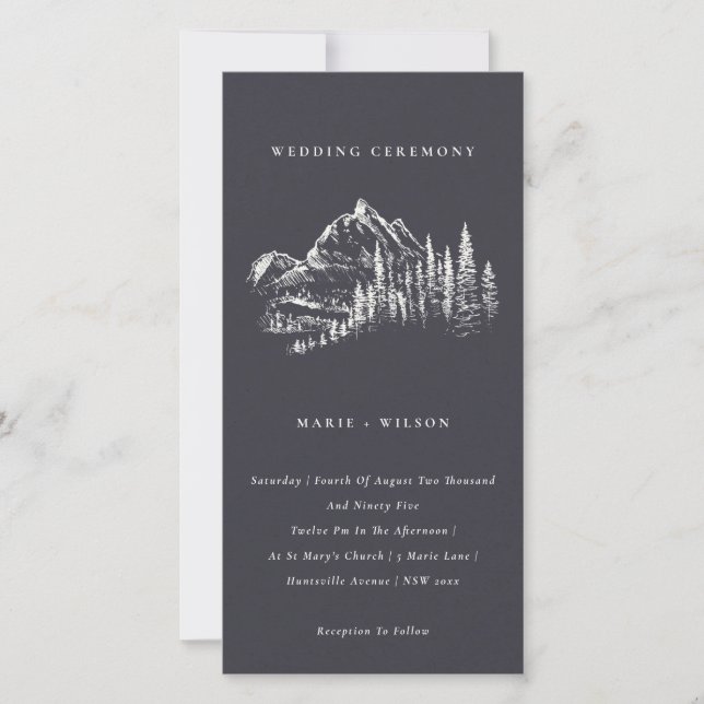 Navy Pine Woods Mountain Sketch Wedding Invitation (Devant)