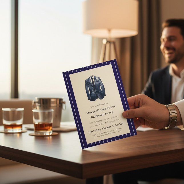Navy Pinstripe Suit Bachelor Party Invitation (Créateur téléchargé)