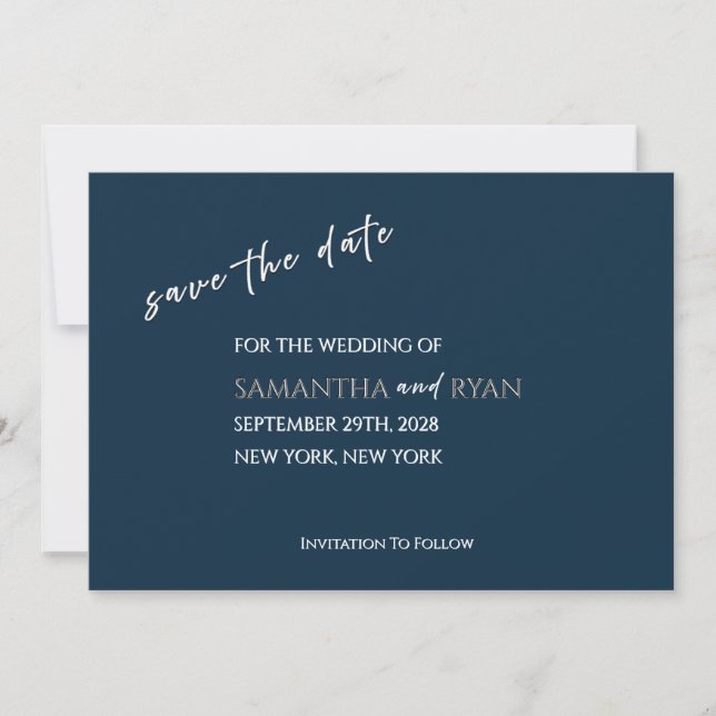 Navy Save the Date avec Argent Métallisé (Devant)