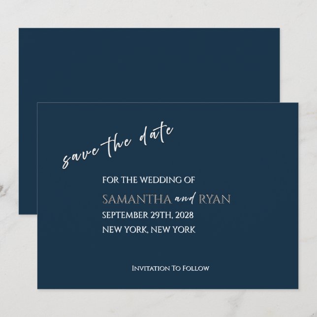 Navy Save the Date avec Argent Métallisé (Devant / Derrière)