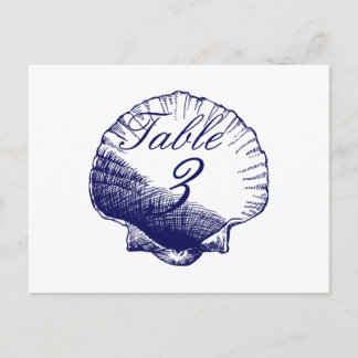 Navy Shells Beach Wedding Tableau Numéro Cartes