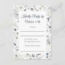 Navy Silver Watercolor Floral RSVP Card