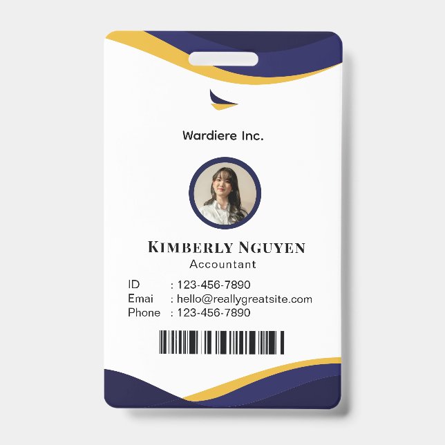 Navy & White Modern Personalized ID Card Badge (Avant)