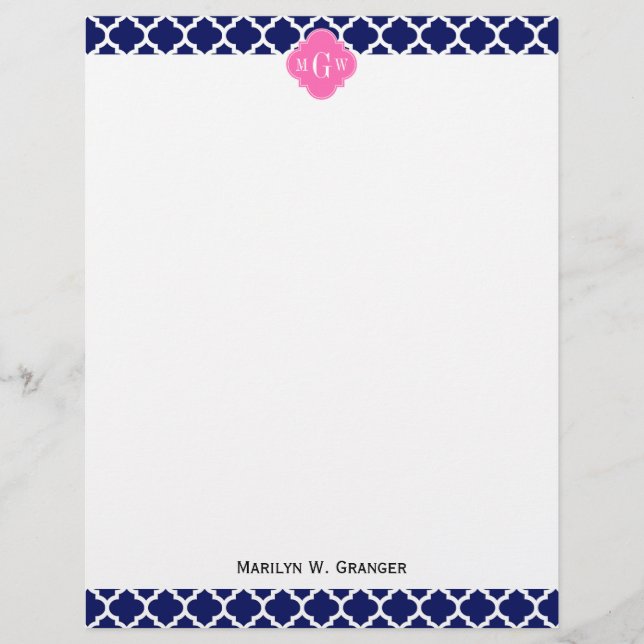 Navy Wht Marocain #5 Rose Chaud2 3 Monogramme Init (Devant)