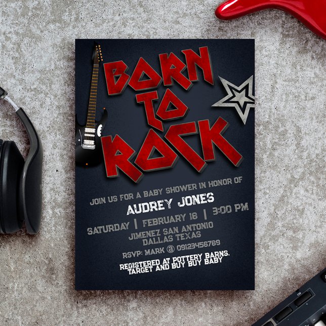 Né à Rock Baby shower Invitation (Born to Rock Baby Shower Invitation)