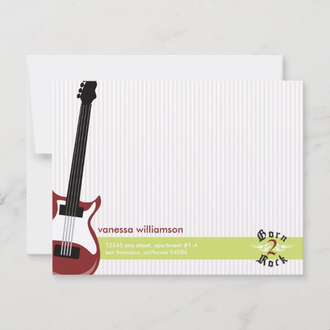 Né à Rock ! Cartes de notes plats personnalisées ( (Devant)
