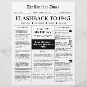 Né en 1945 Faux journal noir et blanc