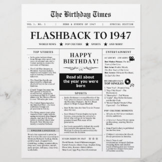 Né en 1947 Journal Faux Noir et Blanc