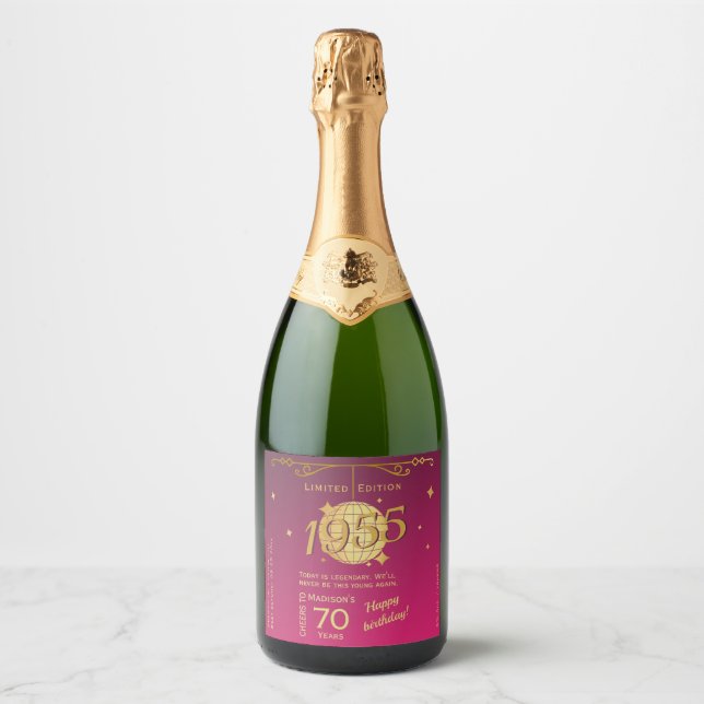 Né en 1955 70e anniversaire jeu de Étiquette vin (Devant)