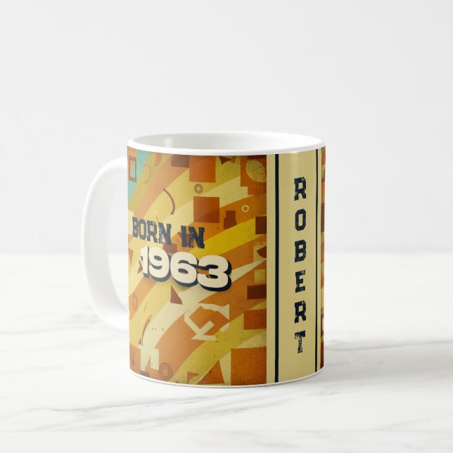 Né en 1963 Nom Mug - 60s Retro Geometry Design (Devant gauche)