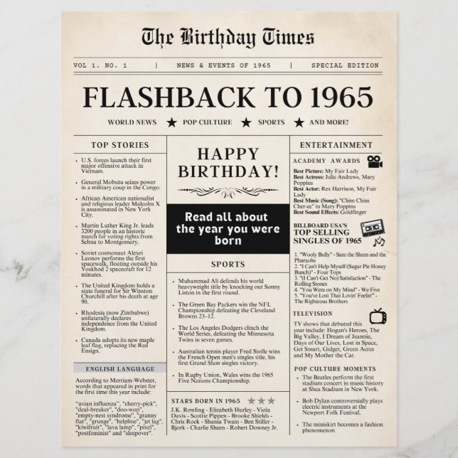 Né en 1965 Journal Faux (Devant)
