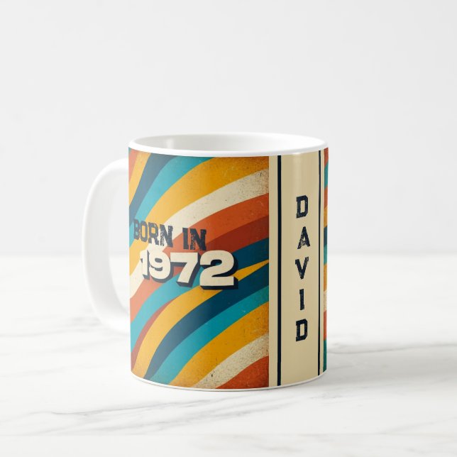 Né en 1972 Mug personnalisé - les années 70 bandes (Devant gauche)