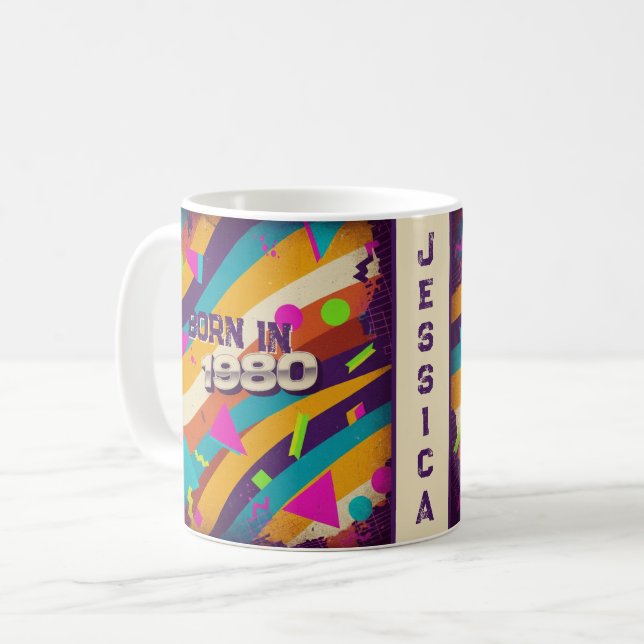 Né en 1980 Mug personnalisé - 80s Neon Geometry (Devant gauche)
