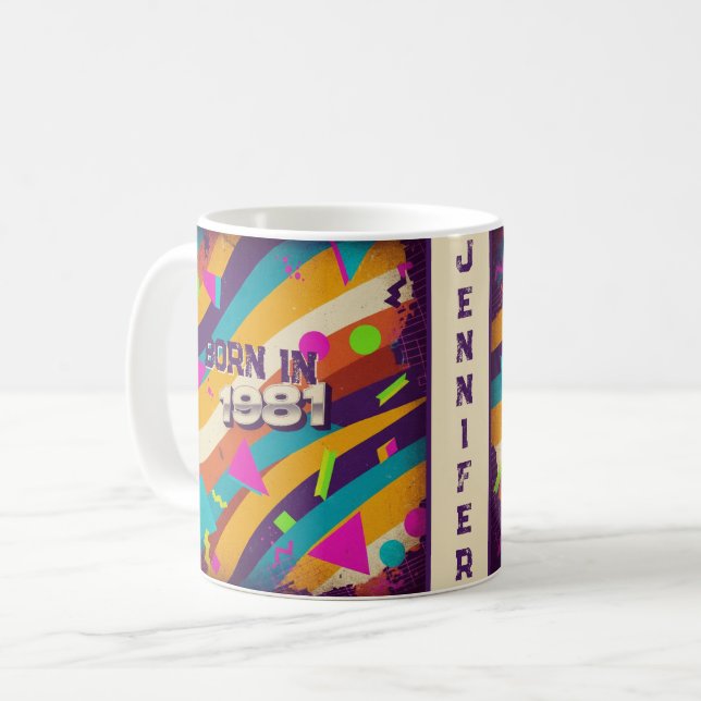 Né en 1981 Mug personnalisé - 80s Neon Geometry (Devant gauche)