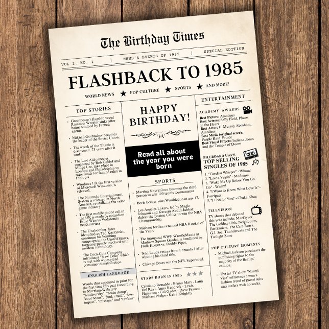 Né en 1985 Journal Faux (Flashback to 1985 birthday newspaper unique trivia gift, read all about the year you were born)