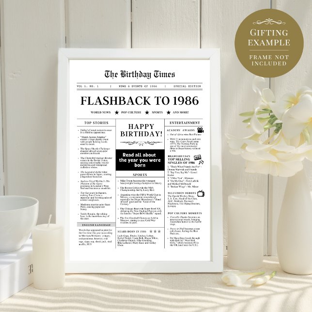 Né en 1986 Fun Black and White Newspaper (Créateur téléchargé)