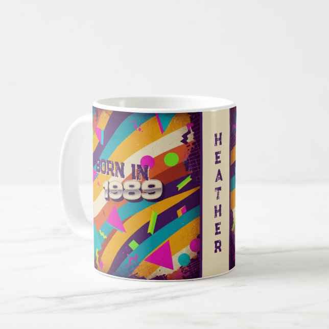 Né en 1989 Mug personnalisé - 80s Neon Geometry (Devant gauche)