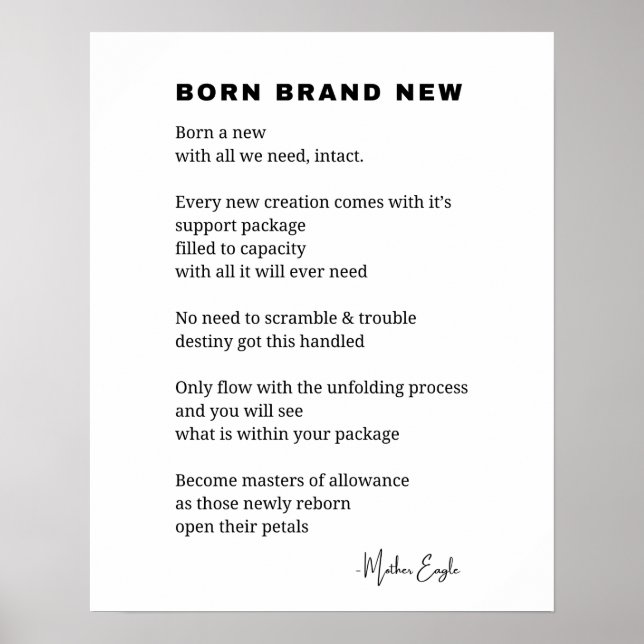 Né Neuf Inspirational Poem Mur décoration (Devant)