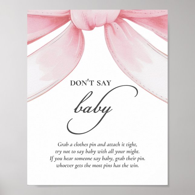 Ne pas dire Baby Pink Bow Baby shower Poster (Devant)