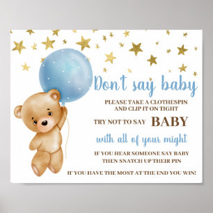Ne pas dire Baby shower Blue Bear Poster