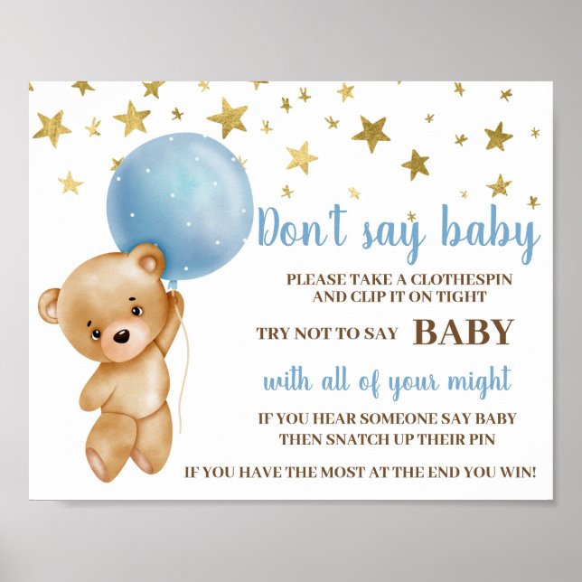 Ne pas dire Baby shower Blue Bear Poster (Devant)