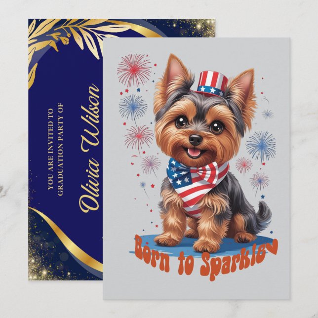 Né pour briller – Invitation de fête du 4 juillet  (Devant / Derrière)