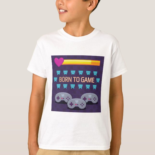 Né pour jouer - T-Shirt Rétro Pixel Art 8-Bit (Devant)
