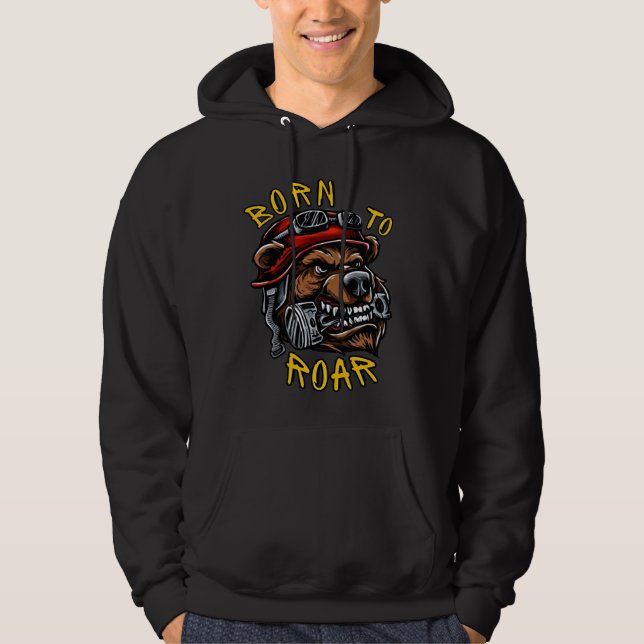Né pour rugir - Sweat à capuche Biker Bear Engine  (Devant)