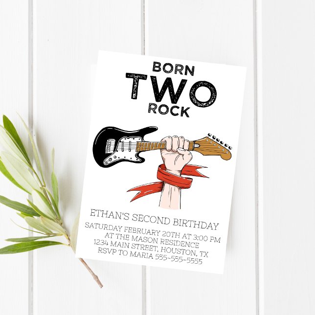 Né Two Rock Second Birthday Party Invitation (Créateur téléchargé)
