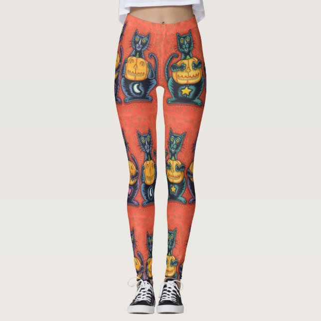 NE VOYEZ AUCUN MAL CHATS NOIRS, HALLOWEEN LEGGINGS (Devant)