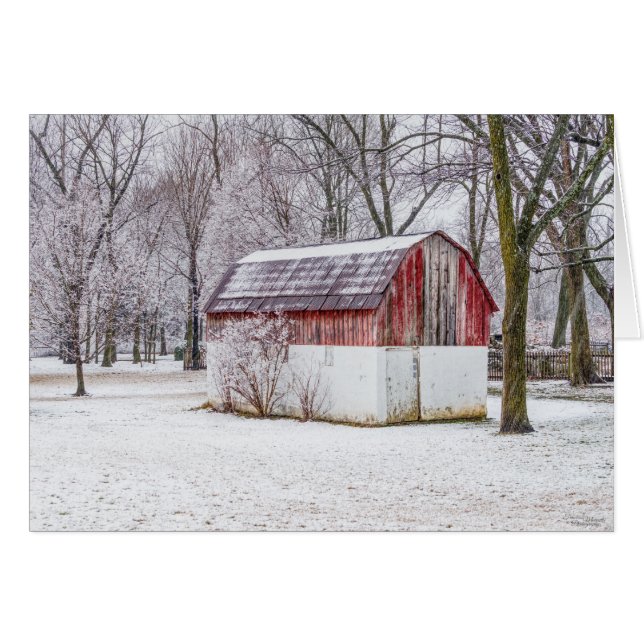 Neige À La Carte De Voeux Red Barn (Devant horizontal)