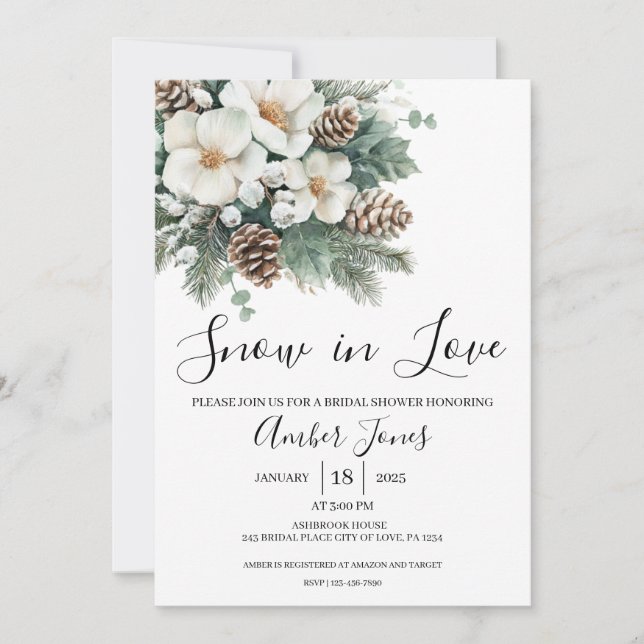 Neige dans l'amour hiver nuptiale Invitation douch (Devant)
