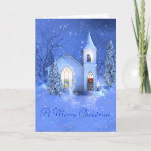 Neige, église, carte de voeux de Noël